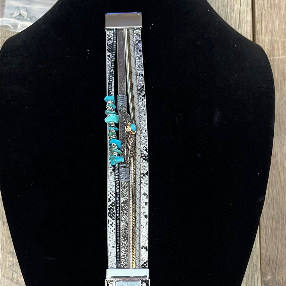 Silver and Turquoise Bracelet with Intricate Patterns
